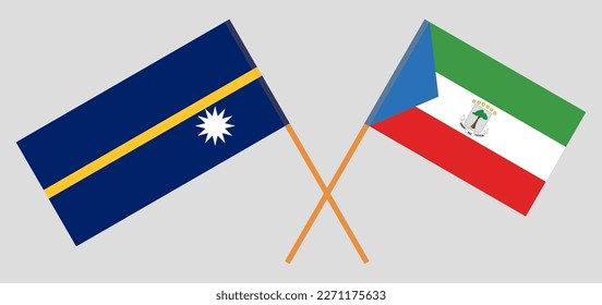 Banderas cruzadas de Nauru y Guinea Ecuatorial. Colores oficiales. Proporción correcta. Ilustración del vector