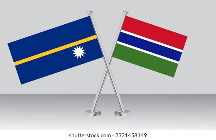 Crossed flags of Nauru and Gambia. Official colors. Correct proportion. Banner design
