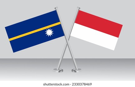 Crossed flags of Nauru and Indonesia. Official colors. Correct proportion. Banner design
