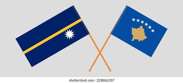 Crossed flags of Nauru and Kosovo. Official colors. Correct proportion. Vector illustration
