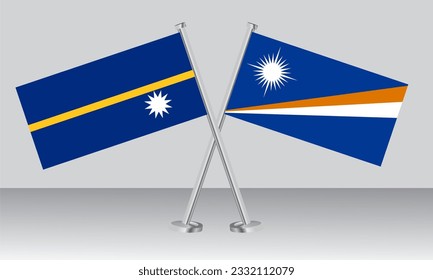 Crossed flags of Nauru and Marshall Islands. Official colors. Correct proportion. Banner design
