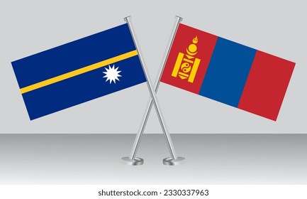 Crossed flags of Nauru and Mongolia. Official colors. Correct proportion. Banner design

