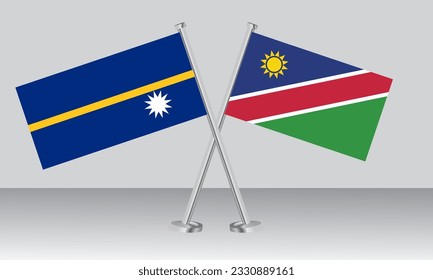 Crossed flags of Nauru and Namibia. Official colors. Correct proportion. Banner design
