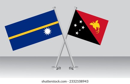 Crossed flags of Nauru and Papua New Guinea. Official colors. Correct proportion. Banner design
