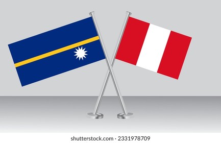 Banderas cruzadas de Nauru y Perú. Colores oficiales. Proporción correcta. Diseño de pancartas

