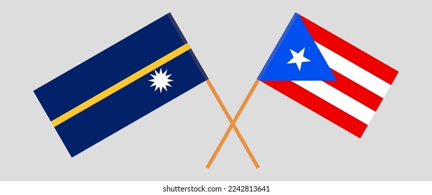 Crossed flags of Nauru and Puerto Rico. Official colors. Correct proportion. Vector illustration

