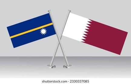 Überkreuzte Flaggen von Nauru und Katar. Offizielle Farben. Richtiger Anteil. Banner-Design
