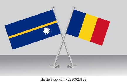 Crossed flags of Nauru and Romania. Official colors. Correct proportion. Banner design