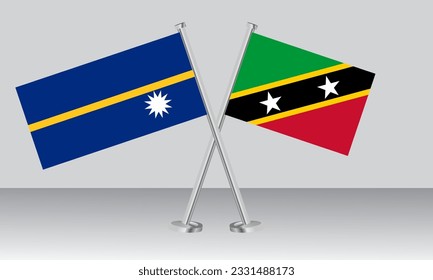 Crossed flags of Nauru and Saint Kitts and Nevis. Official colors. Correct proportion. Banner design
