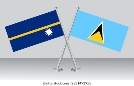 Banderas cruzadas de Nauru y Santa Lucía. Colores oficiales. Proporción correcta. Diseño de pancartas
