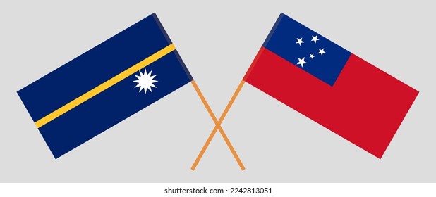 Crossed flags of Nauru and Samoa. Official colors. Correct proportion. Vector illustration
