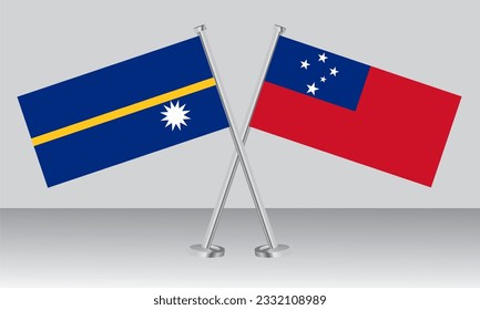 Banderas cruzadas de Nauru y Samoa. Colores oficiales. Proporción correcta. Diseño de pancartas
