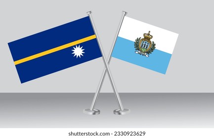 Crossed flags of Nauru and San Marino. Official colors. Correct proportion. Banner design