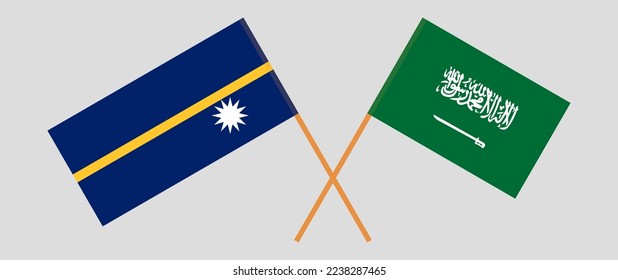 Crossed flags of Nauru and Saudi Arabia. Official colors. Correct proportion. Vector illustration
