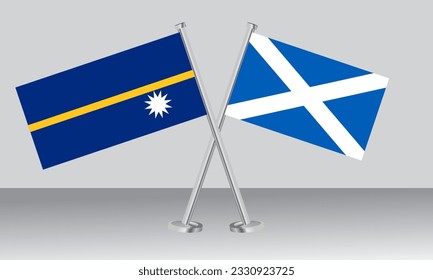 Crossed flags of Nauru and Scotland. Official colors. Correct proportion. Banner design