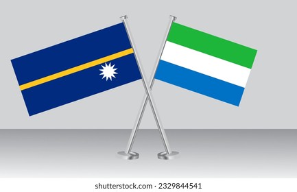 Banderas cruzadas de Nauru y Sierra Leona. Colores oficiales. Proporción correcta. Diseño de pancartas
