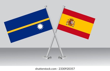 Banderas cruzadas de Nauru y España. Colores oficiales. Proporción correcta. Diseño de pancartas