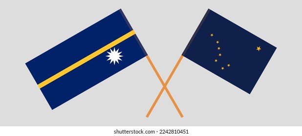 Crossed flags of Nauru and the State of Alaska. Official colors. Correct proportion. Vector illustration
