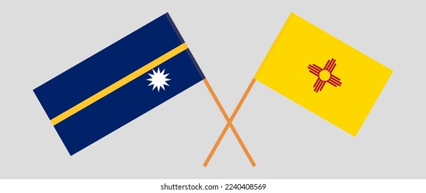 Crossed flags of Nauru and the State of New Mexico. Official colors. Correct proportion. Vector illustration
