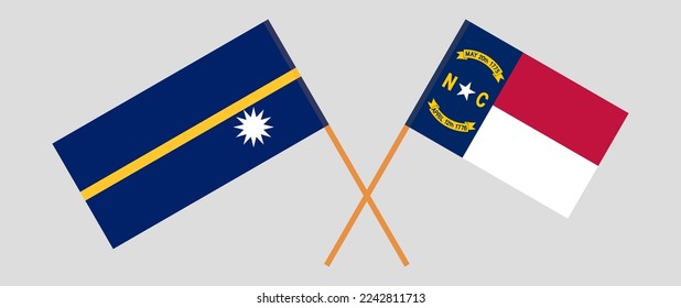 Crossed flags of Nauru and The State of North Carolina. Official colors. Correct proportion. Vector illustration
