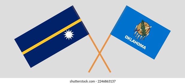 Crossed flags of Nauru and The State of Oklahoma. Official colors. Correct proportion. Vector illustration
