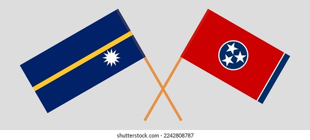 Crossed flags of Nauru and The State of Tennessee. Official colors. Correct proportion. Vector illustration
