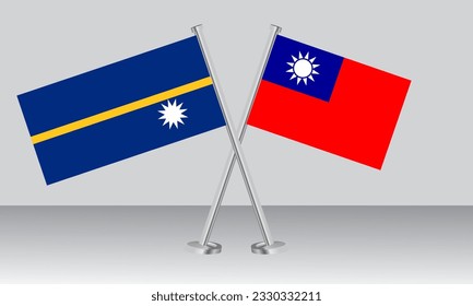 Crossed flags of Nauru and Taiwan. Official colors. Correct proportion. Banner design
