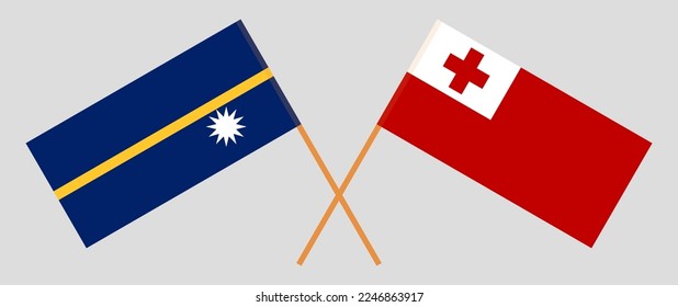 Banderas cruzadas de Nauru y Tonga. Colores oficiales. Proporción correcta. Ilustración del vector
