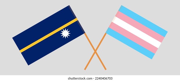 Crossed flags of Nauru and Transgender Pride. Official colors. Correct proportion. Vector illustration
