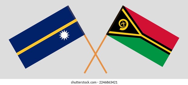 Crossed flags of Nauru and Vanuatu. Official colors. Correct proportion. Vector illustration
