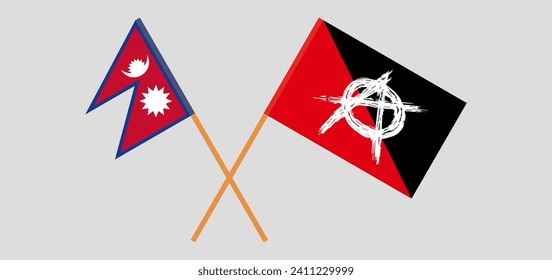 Crossed flags of Nepal and anarchy. Official colors. Correct proportion. Vector illustration
