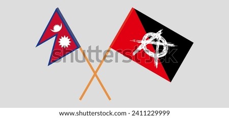 Crossed flags of Nepal and anarchy. Official colors. Correct proportion. Vector illustration
