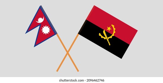  Crossed flags of Nepal and Angola. Official colors. Correct proportion