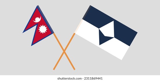 Crossed flags of Nepal and Antarctica. Official colors. Correct proportion. Vector illustration
