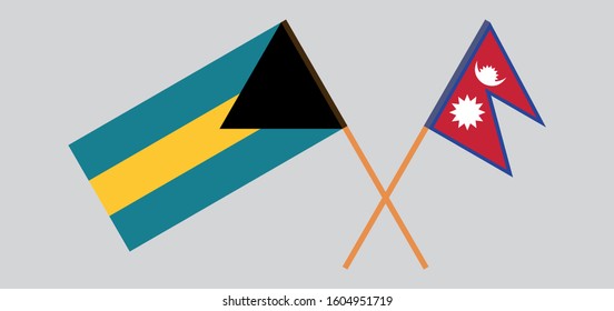Crossed flags of Nepal and Bahamas. Official colors. Correct proportion. Vector illustration
