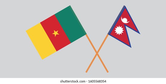 Crossed flags of Nepal and Cameroon. Official colors. Correct proportion. Vector illustration
