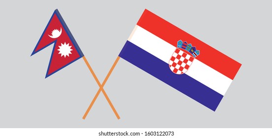 Crossed flags of Nepal and Croatia. Official colors. Correct proportion. Vector illustration
