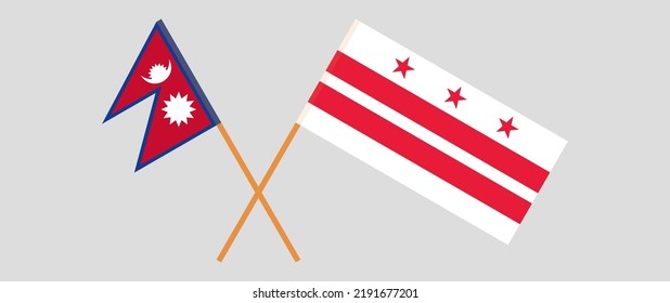 Crossed flags of Nepal and the District of Columbia. Official colors. Correct proportion. Vector illustration

