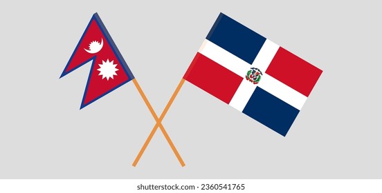 Crossed flags of Nepal and Dominican Republic. Official colors. Correct proportion. Vector illustration
