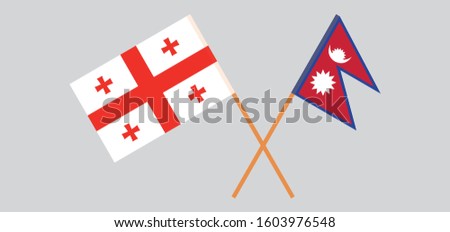 Crossed flags of Nepal and Georgia. Official colors. Correct proportion. Vector illustration
