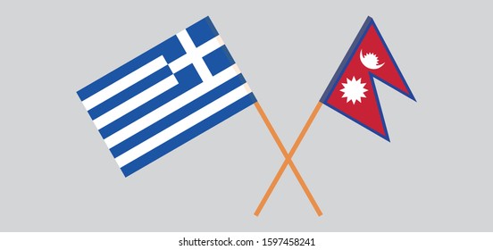 Crossed flags of Nepal and Greece. Official colors. Correct proportion. Vector illustration
