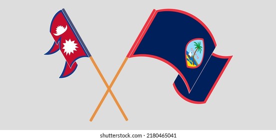 Crossed flags of Nepal and Guam. Official colors. Correct proportion. Vector illustration
