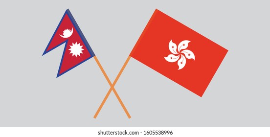Crossed flags of Nepal and Hong Kong. Official colors. Correct proportion. Vector illustration
