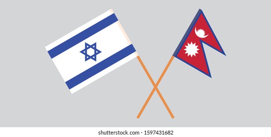 Crossed flags of Nepal and Israel. Official colors. Correct proportion. Vector illustration
