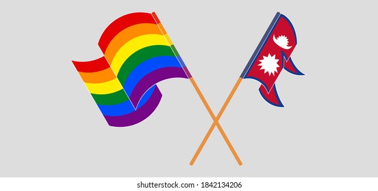 Crossed flags of Nepal and LGBTQ