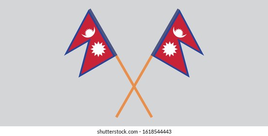 Crossed flags of Nepal. Official colors. Correct proportion. Vector illustration
