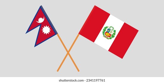 Crossed flags of Nepal and Peru. Official colors. Correct proportion. Vector illustration
