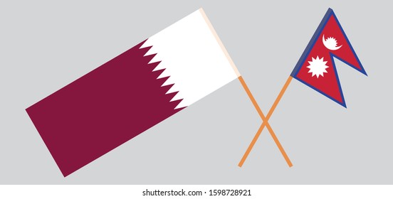 Crossed flags of Nepal and Qatar. Official colors. Correct proportion. Vector illustration
