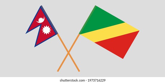 Crossed flags of Nepal and Republic of the Congo. Official colors. Correct proportion
