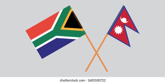 Crossed flags of Nepal and RSA. Official colors. Correct proportion. Vector illustration
